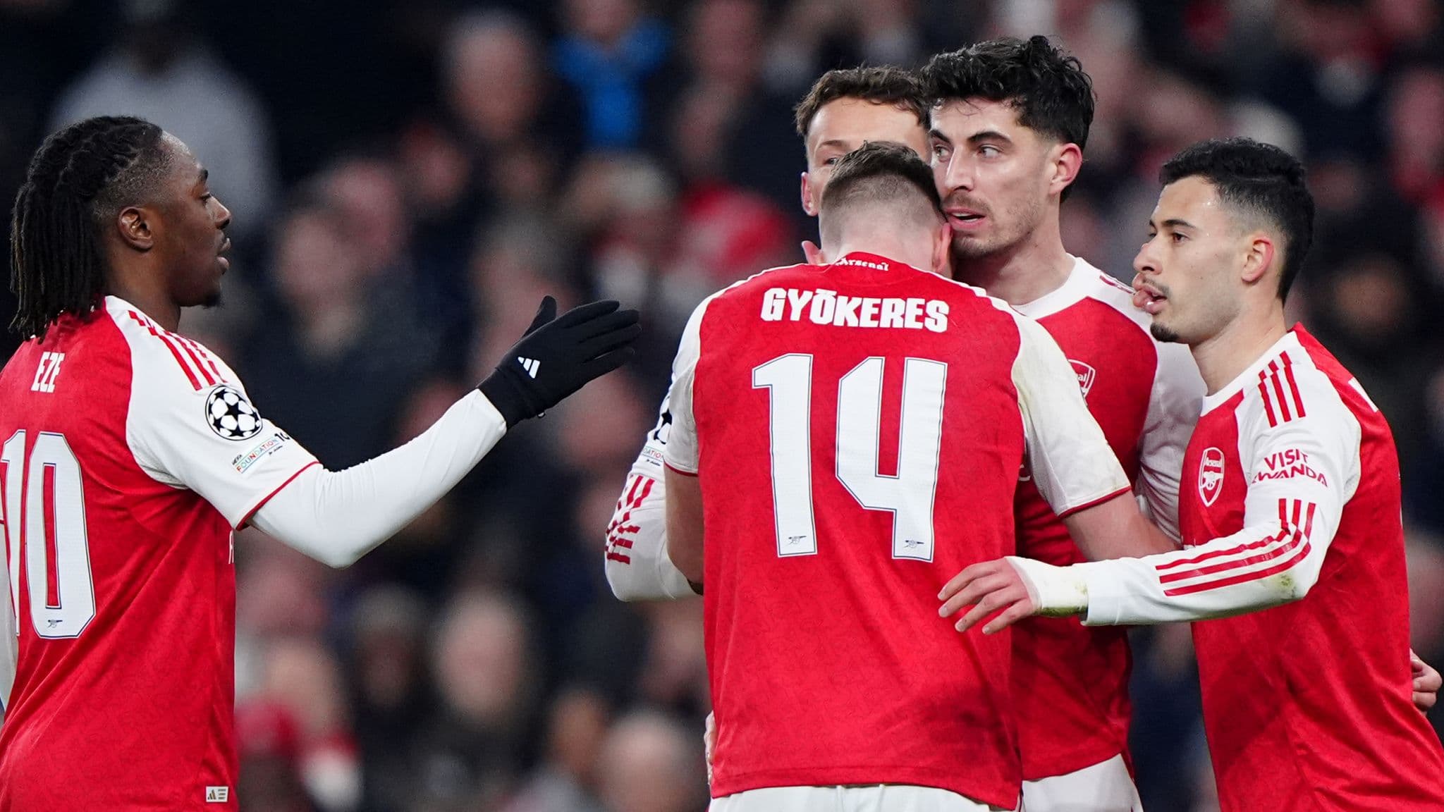 Arsena; beat Kairat 3-2 to finish top of the Champions League group phase